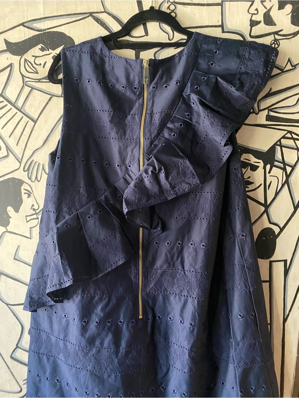 Ted Baker Navy One-Shoulder Eyelet Ruffle Dress - Picture 6 of 7